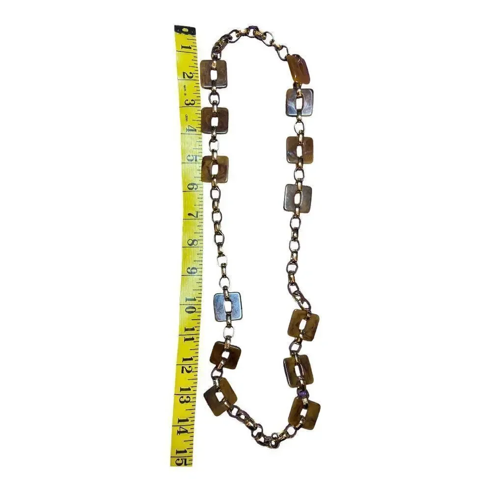 Brown Faux Amber Stone & Gold Chain Necklace 15